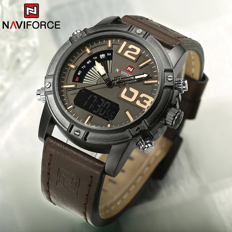Leather Watch Band Men - Zegarek męski NAVIFORCE, topowa marka, wielofunkcyjny,