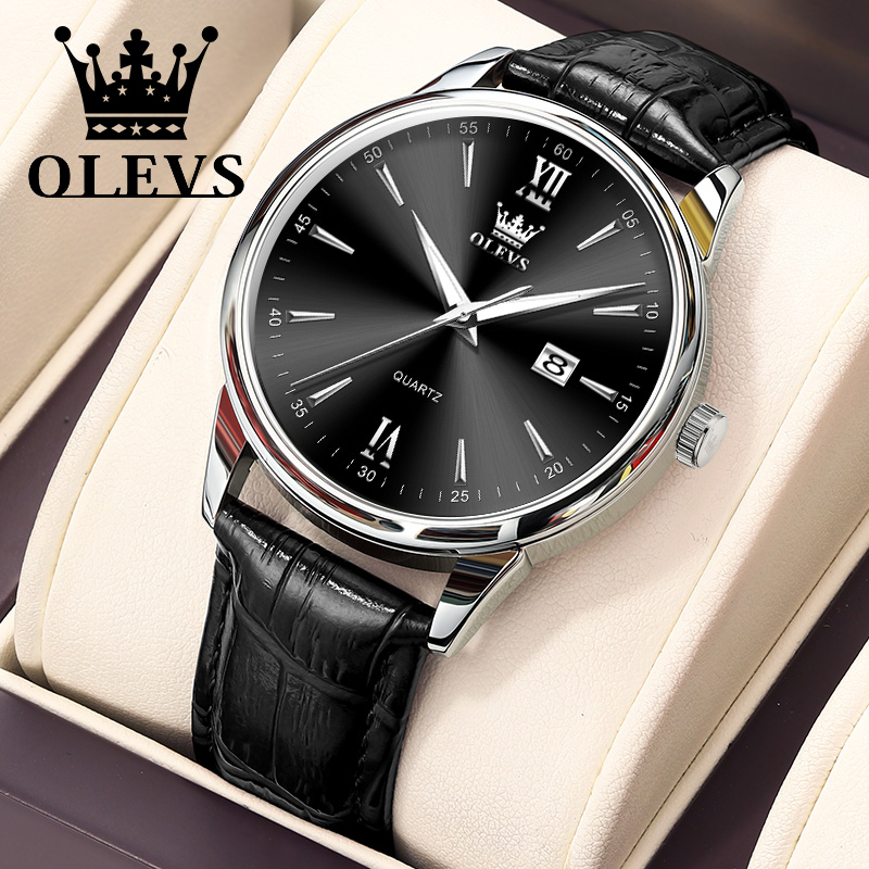 Leather Watch Band Men - OLEVS Kwarcowy męski zegarek Modny biznesowy